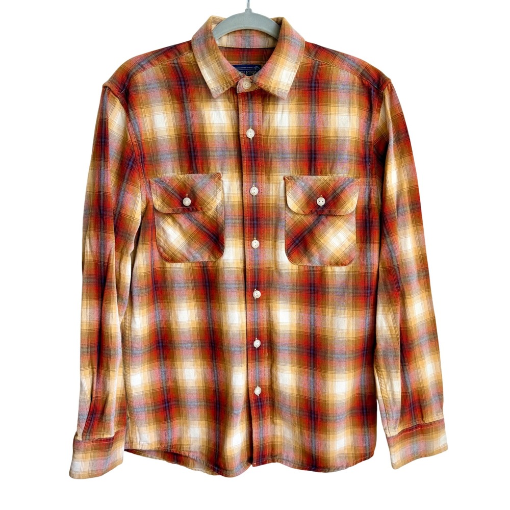 Pendleton Plaid Shirt Men's Small Orange Button Down Cotton Western‎ Long Sleeve
